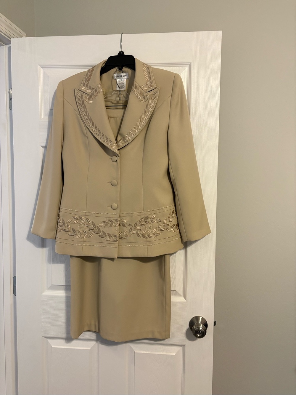 Amelia Key Beige Embroidered beaded Two-Piece Skirt Set